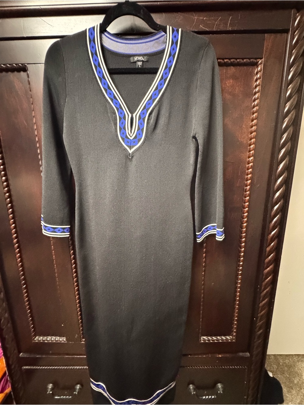 XOXO Black Midi Dress with Blue Contrast Trim